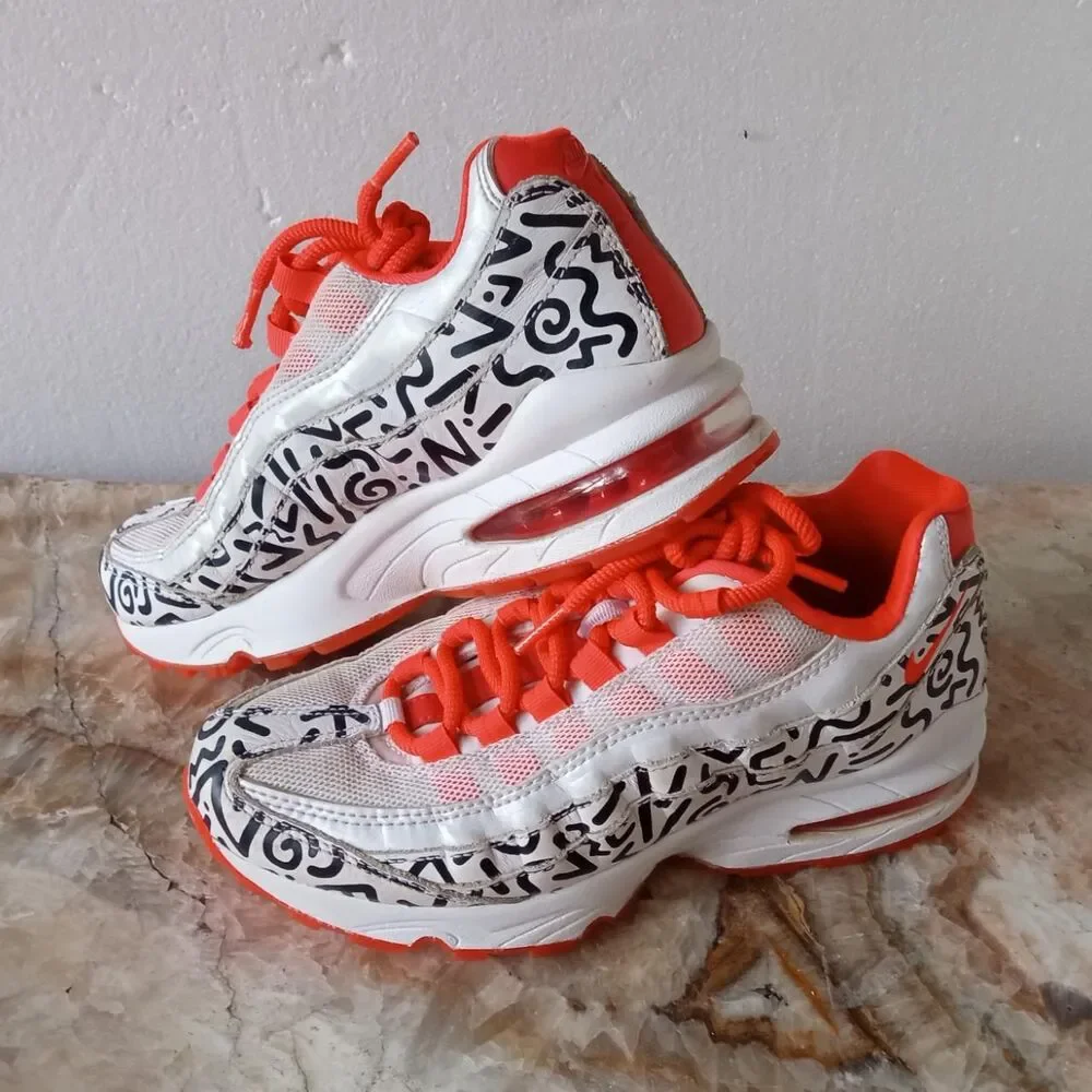 Nike Air Max 95 QS GS Shoes Cramoisi White Black Orange AH3808-100 Youth Size 5
